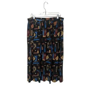 Vintage Sag Harbor 100% Rayon Boho Tribal Pleated Pull On Midi Skirt Size XL